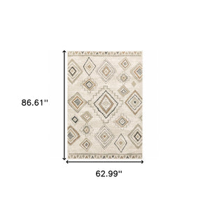 HomeRoots 5' Southwestern Area Rug in Ivory, Orange, Tan, Black & Grey - Durable, Stain-Resistant Design for Any Room 5' X 7' 508969