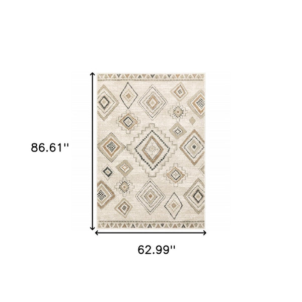 HomeRoots 5' Southwestern Area Rug in Ivory, Orange, Tan, Black & Grey - Durable, Stain-Resistant Design for Any Room 5' X 7' 508969