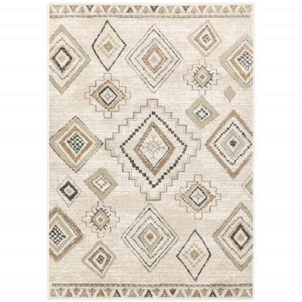 HomeRoots 5' Southwestern Area Rug in Ivory, Orange, Tan, Black & Grey - Durable, Stain-Resistant Design for Any Room 7' X 9' 508970