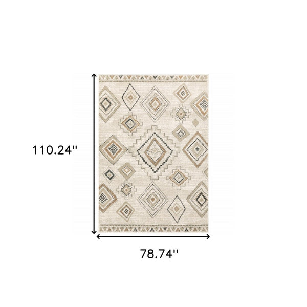 HomeRoots 5' Southwestern Area Rug in Ivory, Orange, Tan, Black & Grey - Durable, Stain-Resistant Design for Any Room 7' X 9' 508970