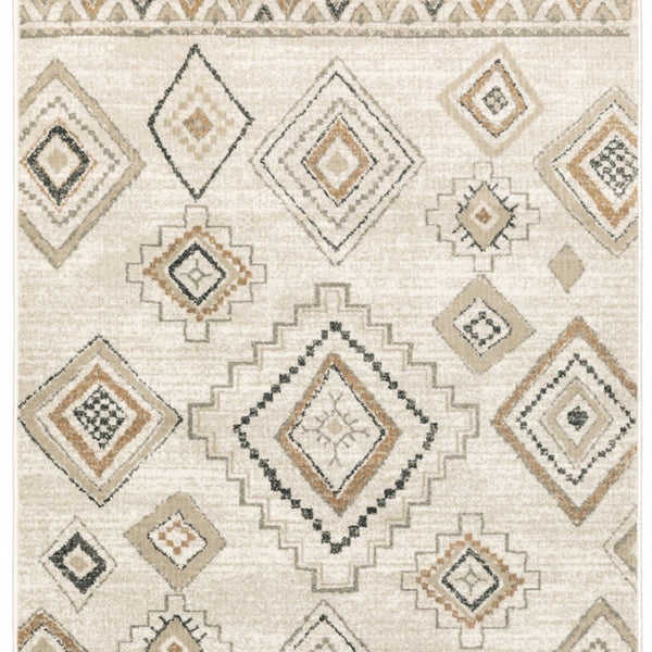 HomeRoots 5' Southwestern Area Rug in Ivory, Orange, Tan, Black & Grey - Durable, Stain-Resistant Design for Any Room 7' X 9' 508970