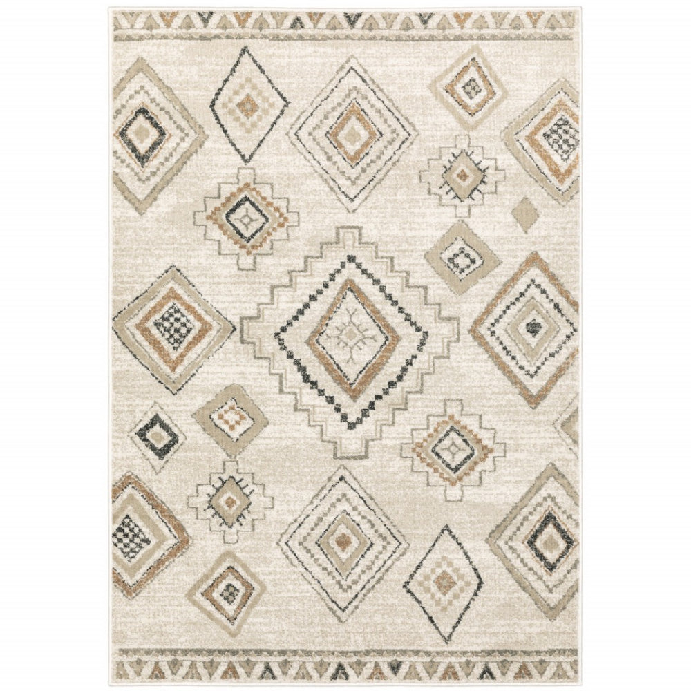 HomeRoots 5' Southwestern Area Rug in Ivory, Orange, Tan, Black & Grey - Durable, Stain-Resistant Design for Any Room 8' X 10' 508971