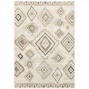 HomeRoots 5' Southwestern Area Rug in Ivory, Orange, Tan, Black & Grey - Durable, Stain-Resistant Design for Any Room 8' X 10' 508971