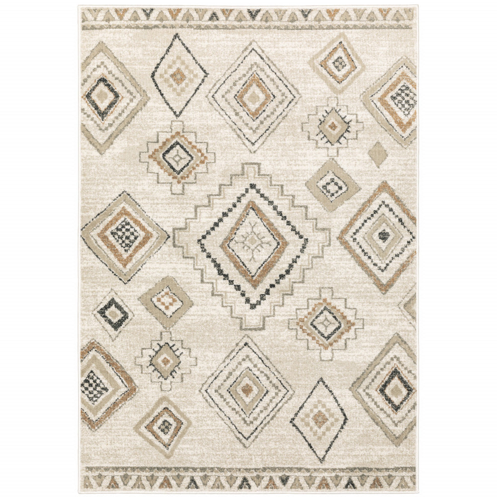 Homeroots 10' X 13' Ivory Orange Tan Black And Grey Southwestern Power Loom Stain Resistant Area Rug  Polypropylene 508972