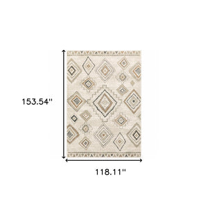 HomeRoots 5' Southwestern Area Rug in Ivory, Orange, Tan, Black & Grey - Durable, Stain-Resistant Design for Any Room 10' X 13' 508972