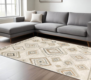 HomeRoots 5' Southwestern Area Rug in Ivory, Orange, Tan, Black & Grey - Durable, Stain-Resistant Design for Any Room 10' X 13' 508972