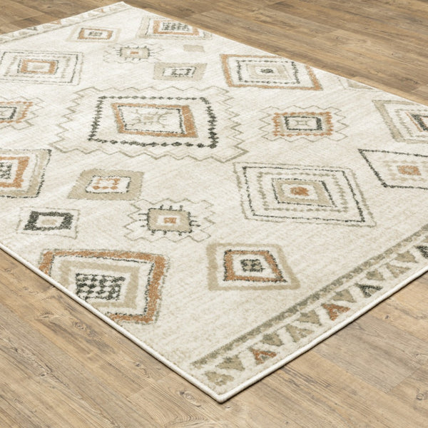 HomeRoots 5' Southwestern Area Rug in Ivory, Orange, Tan, Black & Grey - Durable, Stain-Resistant Design for Any Room 10' X 13' 508972