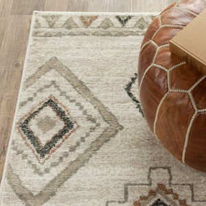 HomeRoots 5' Southwestern Area Rug in Ivory, Orange, Tan, Black & Grey - Durable, Stain-Resistant Design for Any Room 10' X 13' 508972