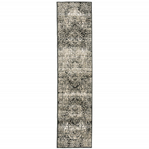 Homeroots 2' X 8' Black Grey Tan And Ivory Oriental Power Loom Stain Resistant Runner Rug  Polypropylene 508973