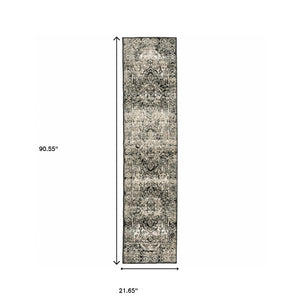 Homeroots 2' X 8' Black Grey Tan And Ivory Oriental Power Loom Stain Resistant Runner Rug  Polypropylene 508973