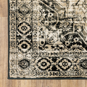Homeroots 2' X 8' Black Grey Tan And Ivory Oriental Power Loom Stain Resistant Runner Rug  Polypropylene 508973