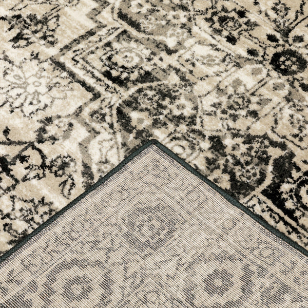 Homeroots 2' X 8' Black Grey Tan And Ivory Oriental Power Loom Stain Resistant Runner Rug  Polypropylene 508973