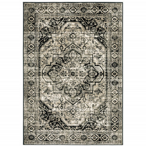 Homeroots 4' X 6' Black Grey Tan And Ivory Oriental Power Loom Stain Resistant Area Rug  Polypropylene 508974
