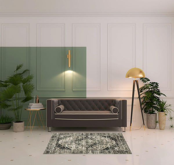 Homeroots 4' X 6' Black Grey Tan And Ivory Oriental Power Loom Stain Resistant Area Rug  Polypropylene 508974