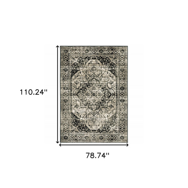 Homeroots 6' X 9' Black Grey Tan And Ivory Oriental Power Loom Stain Resistant Area Rug  Polypropylene 508976