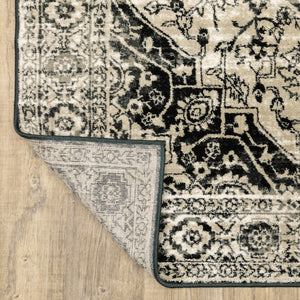 Homeroots 6' X 9' Black Grey Tan And Ivory Oriental Power Loom Stain Resistant Area Rug  Polypropylene 508976
