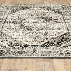 Homeroots 6' X 9' Black Grey Tan And Ivory Oriental Power Loom Stain Resistant Area Rug  Polypropylene 508976