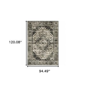 Homeroots 8' X 10' Black Grey Tan And Ivory Oriental Power Loom Stain Resistant Area Rug  Polypropylene 508977