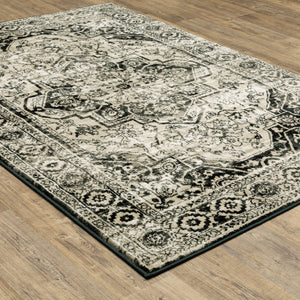 Homeroots 8' X 10' Black Grey Tan And Ivory Oriental Power Loom Stain Resistant Area Rug  Polypropylene 508977