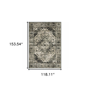 Homeroots 10' X 13' Gray And Ivory Oriental Power Loom Area Rug  Polypropylene 508978