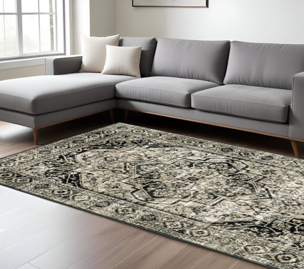 Homeroots 10' X 13' Gray And Ivory Oriental Power Loom Area Rug  Polypropylene 508978