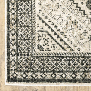 HomeRoots 5' Elegant Ivory and Grey Oriental Power Loom Area Rug - Stain-Resistant, Durable, Stylish Design 7' X 9' 508982