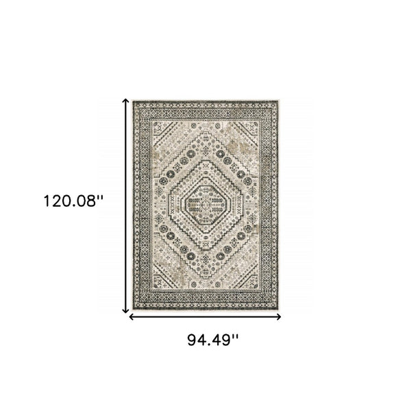 HomeRoots 5' Elegant Ivory and Grey Oriental Power Loom Area Rug - Stain-Resistant, Durable, Stylish Design 8' X 10' 508983