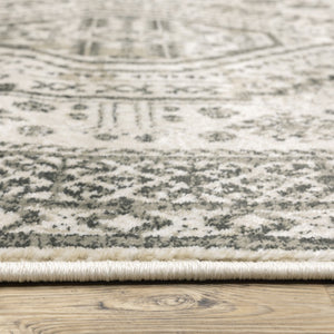 HomeRoots 5' Elegant Ivory and Grey Oriental Power Loom Area Rug - Stain-Resistant, Durable, Stylish Design 8' X 10' 508983