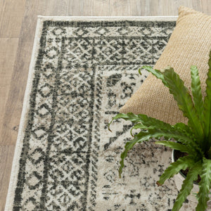 HomeRoots 5' Elegant Ivory and Grey Oriental Power Loom Area Rug - Stain-Resistant, Durable, Stylish Design 8' X 10' 508983