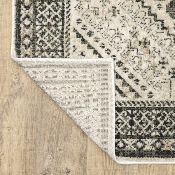 HomeRoots 5' Elegant Ivory and Grey Oriental Power Loom Area Rug - Stain-Resistant, Durable, Stylish Design 8' X 10' 508983