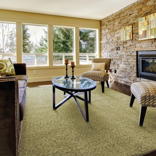 Homeroots 3' X 5' Olive Green Shag Tufted Handmade Stain Resistant Area Rug Green Polyester 508986