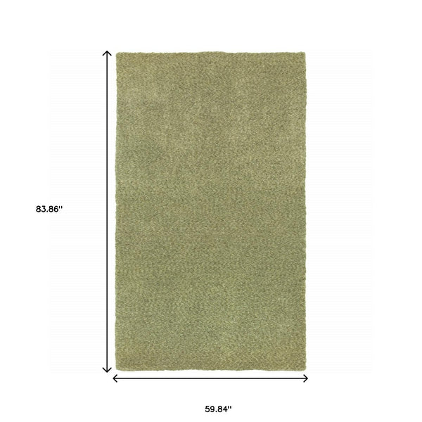 Homeroots 5' X 7' Olive Green Shag Tufted Handmade Stain Resistant Area Rug Green Polyester 508987