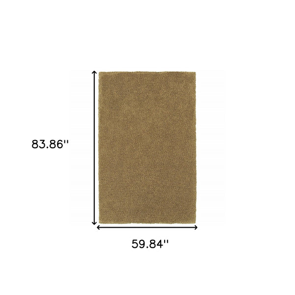 Homeroots 5' X 7' Rich Gold Shag Tufted Handmade Stain Resistant Area Rug Gold Polyester 508997