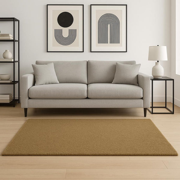 HomeRoots 10' Luxurious Handmade Rich Gold Shag Area Rug – Soft, Stain-Resistant, Perfect for Cozy Living Spaces 5' X 7' 508997