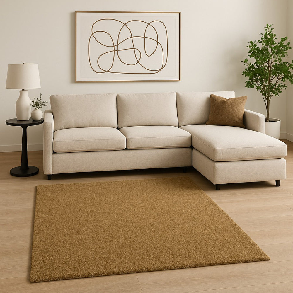 HomeRoots 10' Luxurious Handmade Rich Gold Shag Area Rug – Soft, Stain-Resistant, Perfect for Cozy Living Spaces 6' X 9' 508998