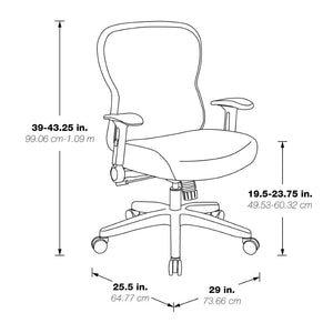 OSP Home Furnishings Deluxe Ergonomic Mesh Office Chair with Memory Foam Seat and Four Way Adjustable Arms 529R-3R2N1F2