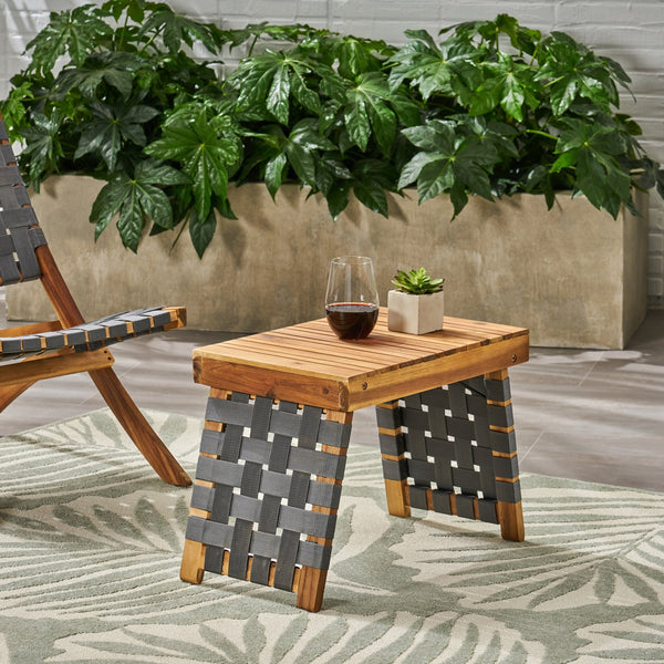 English Elm Christopher Knight Home® - HUNTSVILLE Foldable Side Table - Acacia Wood, Water-Resistant Strap, Woven Accents, Portable Foldable Design помощи 63738.00GRY