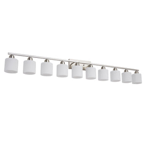 English Elm 10-Light Nickel Vanity Light 34.65in Chrome Farmhouse Wall Sconce with Milky Glass Shades, Dimmable Elegance W2312P374855