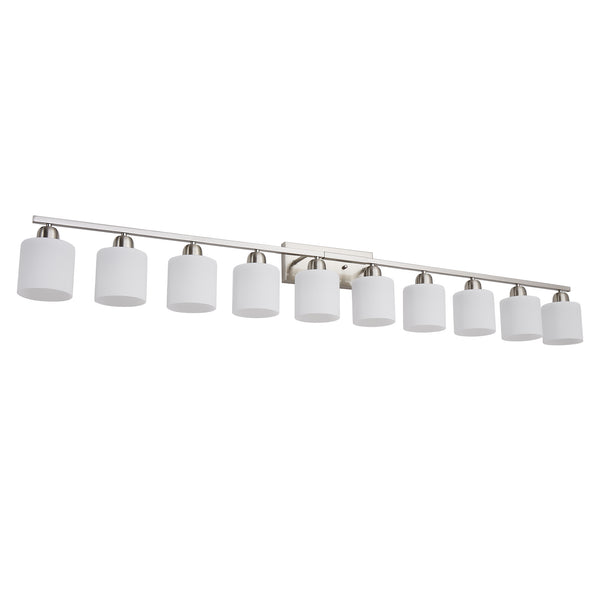 English Elm 10-Light Nickel Vanity Light 34.65in Chrome Farmhouse Wall Sconce with Milky Glass Shades, Dimmable Elegance W2312P374855