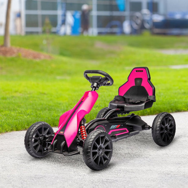 English Elm Aosom Kids Pedal Go Kart with Swing Axle Handbrake and Adjustable Seat for Ages 3 to 8 W2225P217196