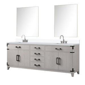 English Elm White Oak Double Bath Vanity 84" W With White Quartz Top, Faucet Set & 36" Mirrors For Elegant Style B2731S01882-GIGA