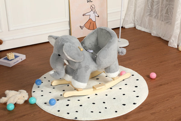 English Elm Kids Elephant Plush Rocking Toy with Sound Button Safety Belt and Sturdy Steel Frame W3723P374146