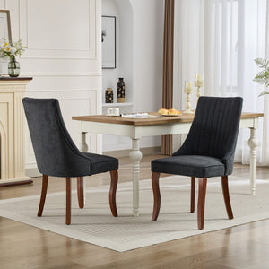 English Elm Rayon High-Back Dining Chair Set with Plush Flocking Upholstery, Triple-Comfort Cushion & Solid Wood Legs Black W1143P233646