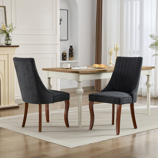 English Elm Rayon High-Back Dining Chair Set with Plush Flocking Upholstery, Triple-Comfort Cushion & Solid Wood Legs Black W1143P233646