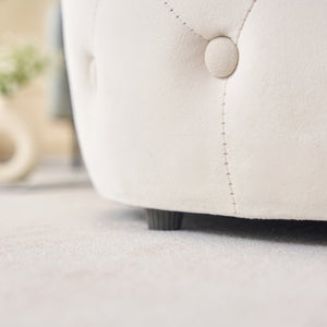 English Elm Ball Cast Round Nesting Ottoman Set Linen Upholstered Hidden Storage with Wooden Tray Beige W3163P379358