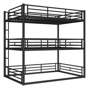 English Elm Twin Triple Metal Bunk Bed Matte Powder Coated Frame with Full Safety Guardrails Black W1580S00580