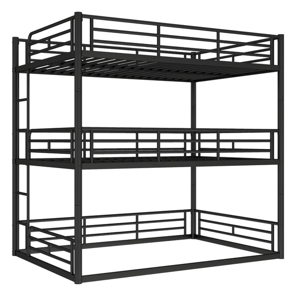 English Elm Twin Triple Metal Bunk Bed Matte Powder Coated Frame with Full Safety Guardrails Black W1580S00580