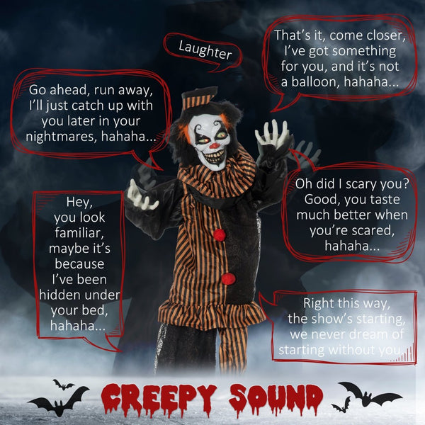 English Elm Outdoor Animatronic Clown Prop with Motion Sensing Light up Eyes for Halloween Haunts T3971P382662