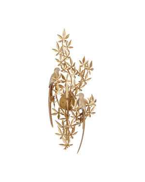 Currey & Company Aviary Gold Wall Sconce: Elegant Biophilic Design With Floral Motifs & Dimmable Single Bulb Ambiance Gold Wrought Iron ,Composite 5000-0281-currey-company