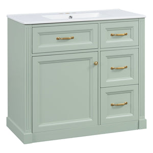 English Elm 36 Inch Bathroom Vanity With Ceramic Sink, Soft-Close Drawers, And Adjustable Storage For Modern Elegance N725P336549F